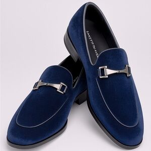 Saks Fifth Avenue navy blue velvet Loafers with Horsebit Detail